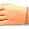 Pulsera Bolo Ajustable 03.386.0006.2.11 Oro Laminado, Diseño de Ojo Griego, con Blanca Zirconia Cubica, Resinado Multicolor, Tono Dorado (01 MM Thickness, 11 Inches Length)