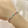 Pulsera Bolo Ajustable 03.386.0006.2.11 Oro Laminado, Diseño de Ojo Griego, con Blanca Zirconia Cubica, Resinado Multicolor, Tono Dorado (01 MM Thickness, 11 Inches Length)