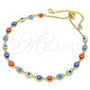 Pulsera Bolo Ajustable 03.386.0006.2.11 Oro Laminado, Diseño de Ojo Griego, con Blanca Zirconia Cubica, Resinado Multicolor, Tono Dorado (01 MM Thickness, 11 Inches Length)