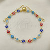 Pulsera Bolo Ajustable 03.386.0006.2.11 Oro Laminado, Diseño de Ojo Griego, con Blanca Zirconia Cubica, Resinado Multicolor, Tono Dorado (01 MM Thickness, 11 Inches Length)