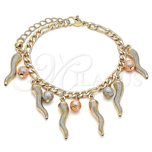 Pulsera de Dije 03.331.0200.08 Oro Laminado, Diseño de Bola, Mate, Tres Tonos (05 MM Thickness, 8 Inches Length)