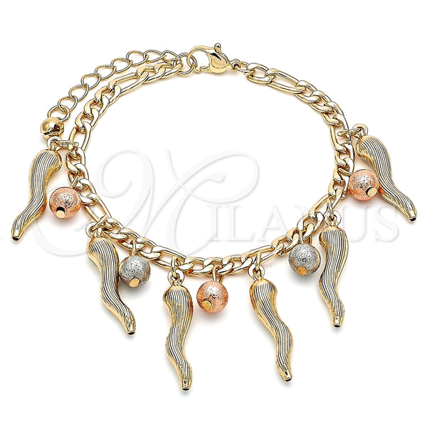 Pulsera de Dije 03.331.0200.08 Oro Laminado, Diseño de Bola, Mate, Tres Tonos (05 MM Thickness, 8 Inches Length)