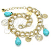 Pulsera de Dije 03.331.0201.08 Oro Laminado, Diseño de Gota, con Turquoise Opal, Pulido, Tono Dorado (10 MM Thickness, 8 Inches Length)