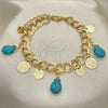 Pulsera de Dije 03.331.0201.08 Oro Laminado, Diseño de Gota, con Turquoise Opal, Pulido, Tono Dorado (10 MM Thickness, 8 Inches Length)