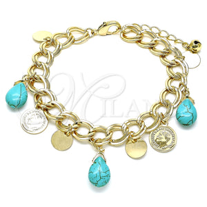 Pulsera de Dije 03.331.0201.08 Oro Laminado, Diseño de Gota, con Turquoise Opal, Pulido, Tono Dorado (10 MM Thickness, 8 Inches Length)