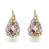 Arete Gancho Frances 5.125.012.5 Oro Laminado, Diseño de Gota, con Rosa and Blanca Cristal, Pulido, Tono Dorado