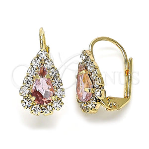 Arete Gancho Frances 5.125.012.5 Oro Laminado, Diseño de Gota, con Rosa and Blanca Cristal, Pulido, Tono Dorado