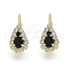 Arete Gancho Frances 5.125.012.7 Oro Laminado, Diseño de Gota, con Negro and Blanca Cristal, Pulido, Tono Dorado