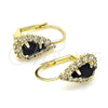 Arete Gancho Frances 5.125.012.7 Oro Laminado, Diseño de Gota, con Negro and Blanca Cristal, Pulido, Tono Dorado
