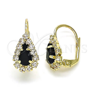 Arete Gancho Frances 5.125.012.7 Oro Laminado, Diseño de Gota, con Negro and Blanca Cristal, Pulido, Tono Dorado