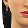 Arete Gancho Frances 5.125.012.8 Oro Laminado, Diseño de Gota, con Granate and Blanca Cristal, Pulido, Tono Dorado