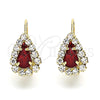 Arete Gancho Frances 5.125.012.8 Oro Laminado, Diseño de Gota, con Granate and Blanca Cristal, Pulido, Tono Dorado