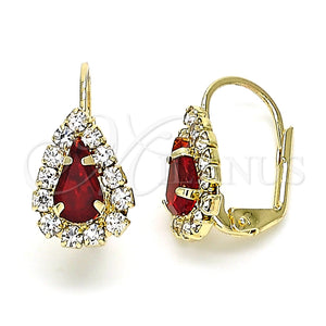 Arete Gancho Frances 5.125.012.8 Oro Laminado, Diseño de Gota, con Granate and Blanca Cristal, Pulido, Tono Dorado