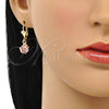 Arete Colgante 02.122.0112.3 Oro Laminado, con Rosado Cristal, Pulido, Tono Dorado