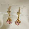 Arete Colgante 02.122.0112.3 Oro Laminado, con Rosado Cristal, Pulido, Tono Dorado