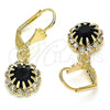 Arete Colgante 02.122.0113 Oro Laminado, con Negro and Blanca Cristal, Pulido, Tono Dorado