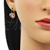 Arete Gancho Frances 02.122.0111.2 Oro Laminado, Diseño de Corazón, con Blanca and Rosado Cristal, Pulido, Tono Dorado