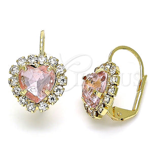Arete Gancho Frances 02.122.0111.2 Oro Laminado, Diseño de Corazón, con Blanca and Rosado Cristal, Pulido, Tono Dorado