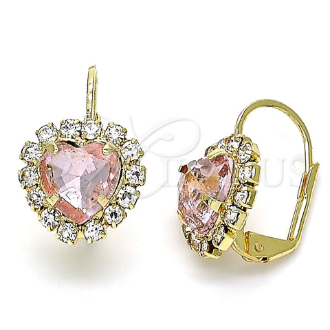 Arete Gancho Frances 02.122.0111.2 Oro Laminado, Diseño de Corazón, con Blanca and Rosado Cristal, Pulido, Tono Dorado