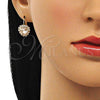 Arete Gancho Frances 02.122.0111.3 Oro Laminado, Diseño de Corazón, con Blanca Cristal, Pulido, Tono Dorado