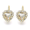 Arete Gancho Frances 02.122.0111.3 Oro Laminado, Diseño de Corazón, con Blanca Cristal, Pulido, Tono Dorado
