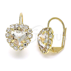 Arete Gancho Frances 02.122.0111.3 Oro Laminado, Diseño de Corazón, con Blanca Cristal, Pulido, Tono Dorado