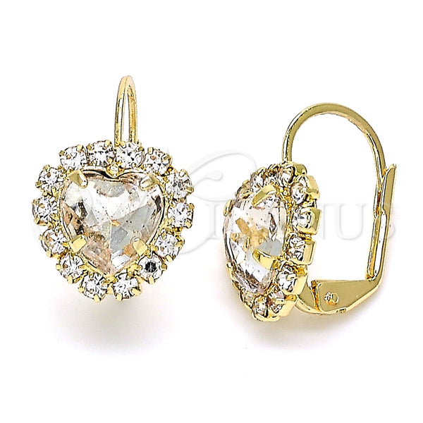 Arete Gancho Frances 02.122.0111.3 Oro Laminado, Diseño de Corazón, con Blanca Cristal, Pulido, Tono Dorado