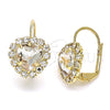 Arete Gancho Frances 02.122.0111.3 Oro Laminado, Diseño de Corazón, con Blanca Cristal, Pulido, Tono Dorado