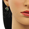 Arete Gancho Frances 02.122.0111.4 Oro Laminado, Diseño de Corazón, con Verde and Blanca Cristal, Pulido, Tono Dorado