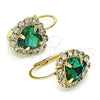 Arete Gancho Frances 02.122.0111.4 Oro Laminado, Diseño de Corazón, con Verde and Blanca Cristal, Pulido, Tono Dorado