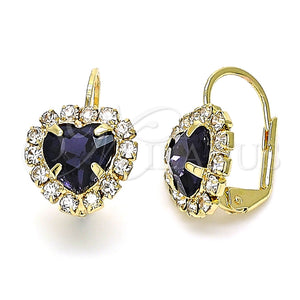 Arete Gancho Frances 02.122.0111.5 Oro Laminado, Diseño de Corazón, con Dark Ametista and Blanca Cristal, Pulido, Tono Dorado