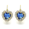 Arete Gancho Frances 02.122.0111.6 Oro Laminado, Diseño de Corazón, con Zafiro Azul and Blanca Cristal, Pulido, Tono Dorado