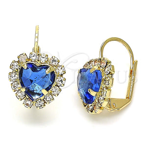 Arete Gancho Frances 02.122.0111.6 Oro Laminado, Diseño de Corazón, con Zafiro Azul and Blanca Cristal, Pulido, Tono Dorado