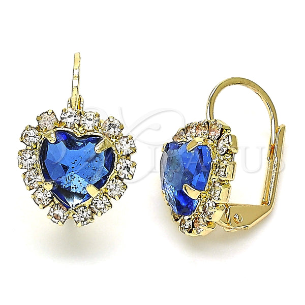 Arete Gancho Frances 02.122.0111.6 Oro Laminado, Diseño de Corazón, con Zafiro Azul and Blanca Cristal, Pulido, Tono Dorado