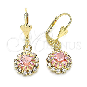 Arete Colgante 02.122.0113.2 Oro Laminado, con Rosado and Blanca Cristal, Pulido, Tono Dorado