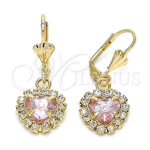 Arete Colgante 02.122.0114.2 Oro Laminado, Diseño de Corazón, con Rosa and Blanca Cristal, Pulido, Tono Dorado
