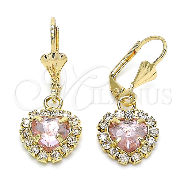 Arete Colgante 02.122.0114.2 Oro Laminado, Diseño de Corazón, con Rosa and Blanca Cristal, Pulido, Tono Dorado