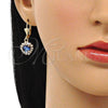 Arete Colgante 02.122.0114.3 Oro Laminado, Diseño de Corazón, con Zafiro Azul and Blanca Cristal, Pulido, Tono Dorado