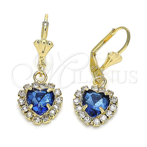 Arete Colgante 02.122.0114.3 Oro Laminado, Diseño de Corazón, con Zafiro Azul and Blanca Cristal, Pulido, Tono Dorado