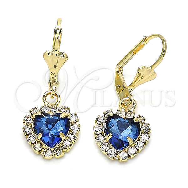 Arete Colgante 02.122.0114.3 Oro Laminado, Diseño de Corazón, con Zafiro Azul and Blanca Cristal, Pulido, Tono Dorado