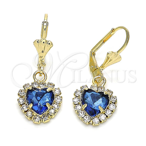 Arete Colgante 02.122.0114.3 Oro Laminado, Diseño de Corazón, con Zafiro Azul and Blanca Cristal, Pulido, Tono Dorado
