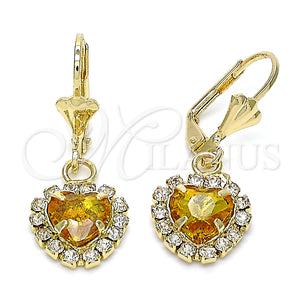 Arete Colgante 02.122.0114.4 Oro Laminado, Diseño de Corazón, con Chanpan Oscuro and Blanca Cristal, Pulido, Tono Dorado