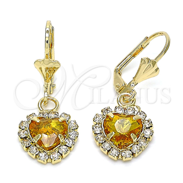 Arete Colgante 02.122.0114.4 Oro Laminado, Diseño de Corazón, con Chanpan Oscuro and Blanca Cristal, Pulido, Tono Dorado