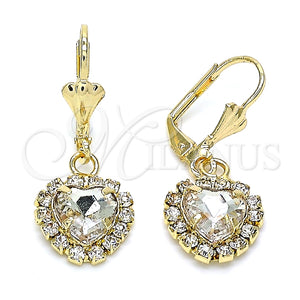 Arete Colgante 02.122.0114.5 Oro Laminado, Diseño de Corazón, con Blanca Cristal, Pulido, Tono Dorado