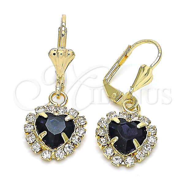 Arete Colgante 02.122.0114.7 Oro Laminado, Diseño de Corazón, con Dark Ametista and Blanca Cristal, Pulido, Tono Dorado