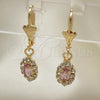 Arete Colgante 02.122.0115.2 Oro Laminado, con Blanca and Rosado Cristal, Pulido, Tono Dorado