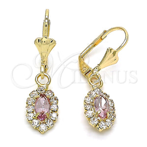 Arete Colgante 02.122.0115.2 Oro Laminado, con Blanca and Rosado Cristal, Pulido, Tono Dorado