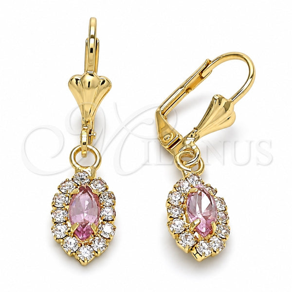 Arete Colgante 02.122.0115.2 Oro Laminado, con Blanca and Rosado Cristal, Pulido, Tono Dorado