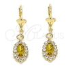 Arete Colgante 02.122.0115.4 Oro Laminado, con Peridoto and Blanca Cristal, Pulido, Tono Dorado