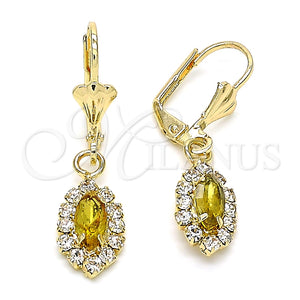 Arete Colgante 02.122.0115.4 Oro Laminado, con Peridoto and Blanca Cristal, Pulido, Tono Dorado